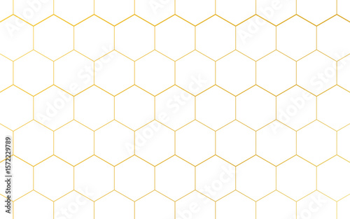 A golden hexagon pattern creates a luxurious and modern geometric texture, ideal for backgrounds and decorative designs