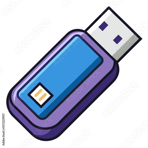 Purple blue flash drive with silver connector and data symbol usb drive portable storage