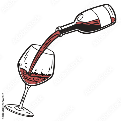 Red wine pouring into glass from bottle vector