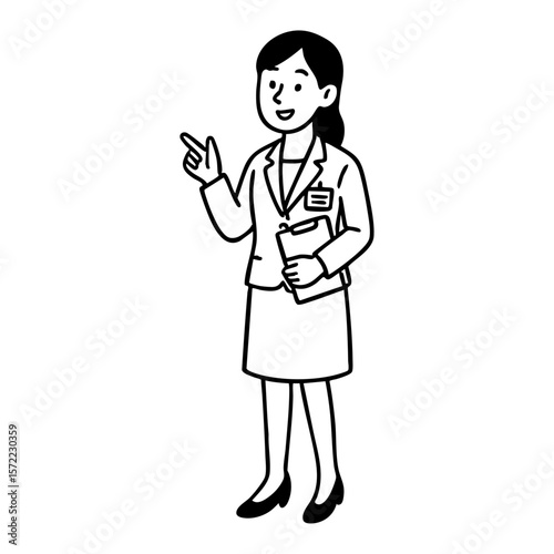 ビジネス　秘書　女性　線画　手書き