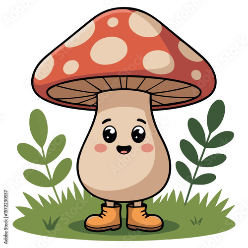 Cartoon mushroom character illustration vector art for kids and educational resources design use