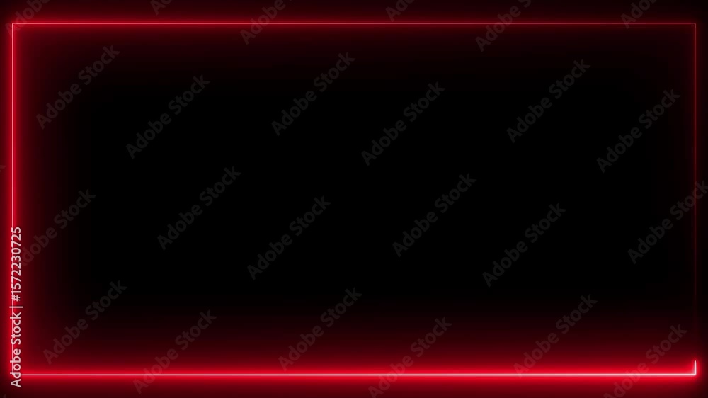 Futuristic red neon glowing border frame with dark center background. Perfect for tech presentations, video overlays, YouTube intros, digital screens, gaming layouts, and cyberpunk themes.