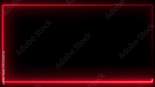 Futuristic red neon glowing border frame with dark center background. Perfect for tech presentations, video overlays, YouTube intros, digital screens, gaming layouts, and cyberpunk themes.