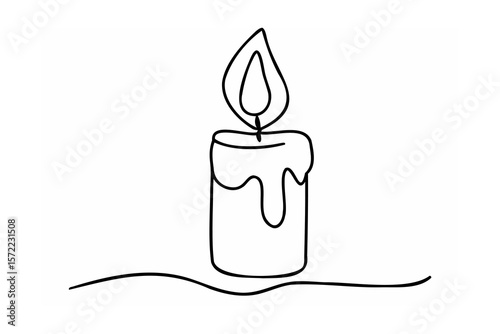 Simple black line drawing of a lit candle flame burning