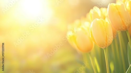 Delicate pale yellow tulips bathed in sunlight.