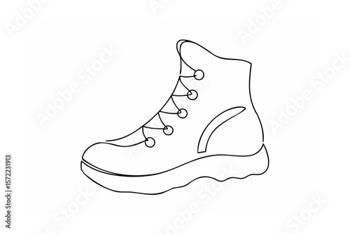 Black line drawing of a hiking boot footwear shoe