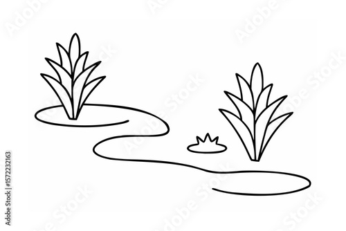 Tall grass and water plants nature outline