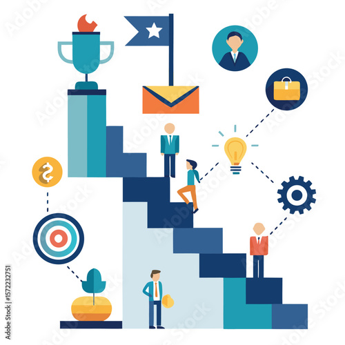 Climbing the corporate ladder achieving goals and dreams conceptual illustration of career progression and success