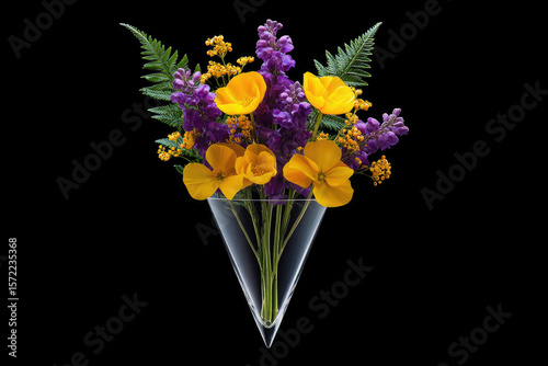 Vibrant floral arrangement studio photography black background close-up nature's beauty in a modern display
