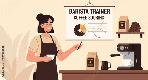 Woman Explaining Coffee Souring Process to Employees as a Barista Trainer