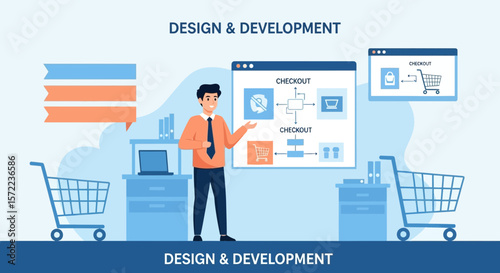 Website Checkout Process Creation With Development Vector Design Concept