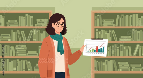 Financial Analysis Presentation in Library Setting with Positive Market Growth Chart