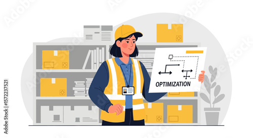 Warehouse Worker Analyzing Optimization Plan For Logistics Workflow Efficiency