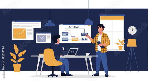 Web Designers Planning Website Sitemap Structure And User Experience In Workplace