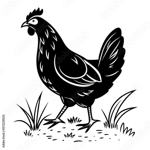 Hand Drawn Hen Silhouette with Details