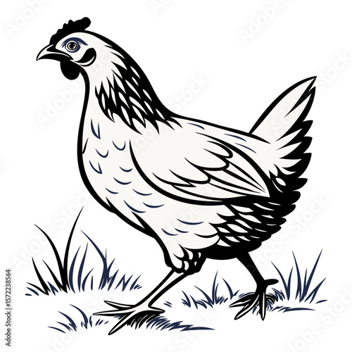 Vintage Chicken Icon in Black Ink