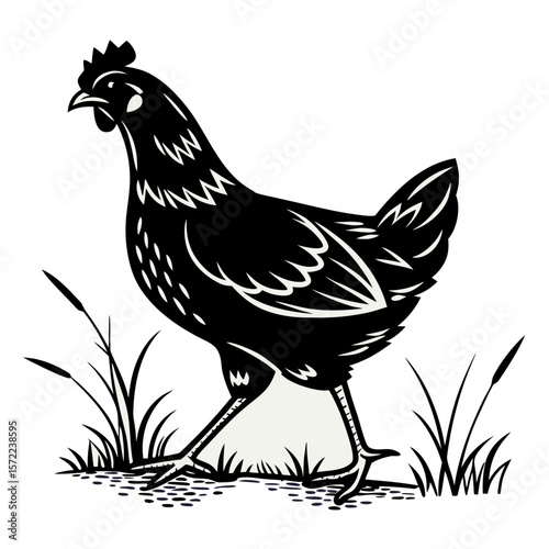 Black and White Chicken Silhouette Vector