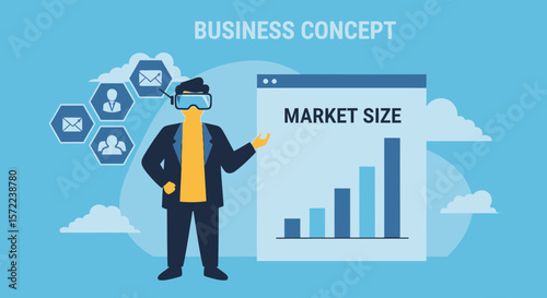 Virtual Reality Business Presentation Shows Market Growth Trends And Concepts