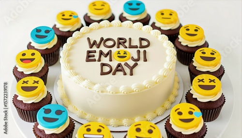 World Emoji Day Cake and Cupcakes with Colorful Emoji Decorations