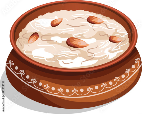 Indian Sweet Dish kheer in a Handi Vector Illustration