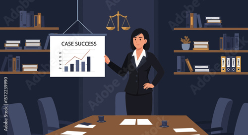 Lawyer Discussing Case Success Growth Chart In Law Office Setting