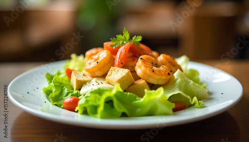 Fresh Green Salad with Lettuce, Tomato, and Cheese – Healthy Gourmet Meal on Plate

