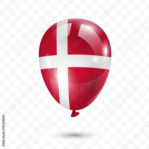 Vector illustration of Denmark country flag balloon on transparent background, Flying flag balloons for Independence Day celebrations.