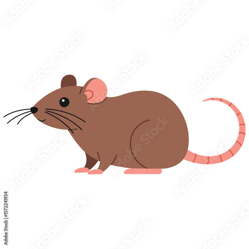 A charming brown mouse with a pink tail and perky ears stands alert, its whiskers twitching curiously