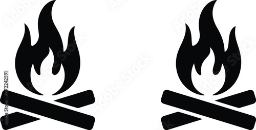 Two black campfire icons on a white background in a side by side arrangement