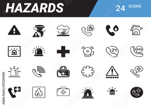 Hazard Icons: A collection of safety icons, warning against dangers and risks, with visual guides for potential hazards.