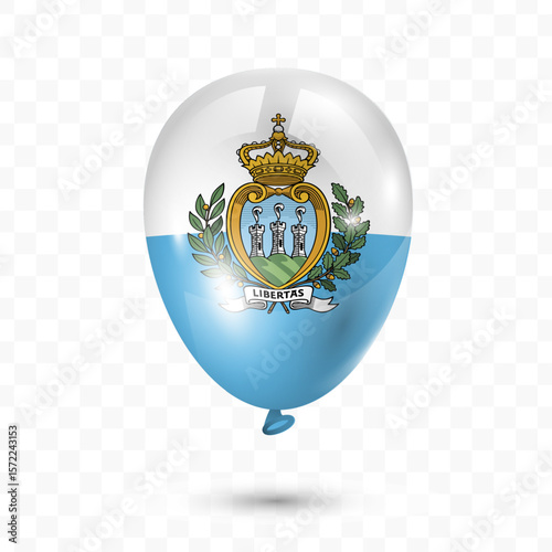 Vector illustration of San Marino country flag balloon on transparent background, Flying flag balloons for Independence Day celebrations.