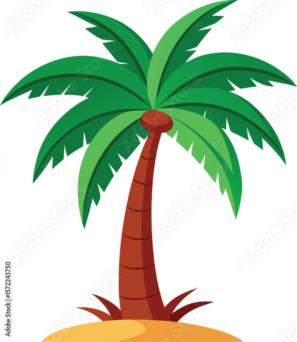 Tropical palm tree vector illustration on a sunny beach, perfect for summer island designs