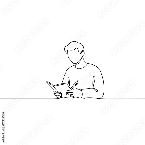 Person studying with notebook and pen illustration, representing learning and organization