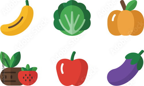 Illustration of banana cabbage pumpkin taro strawberry pepper and eggplant