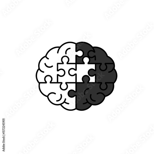Black puzzle brain icon symbolizing mental health and balance