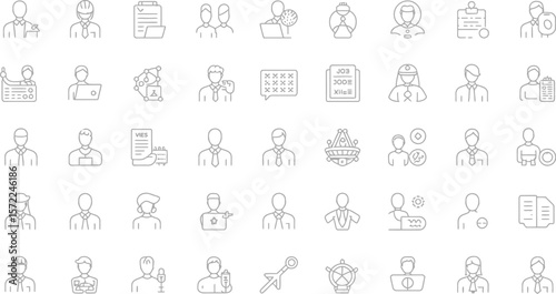 Line art icons depicting various professions and occupations in outline
