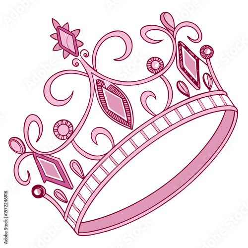 a detailed digital illustration of a pink princess tiara crown with floral and swirly designs, highly detailed, ornate, intricate, elegant, 4k, photorealistic
