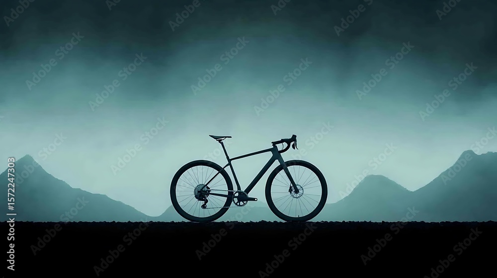 Obraz premium Gravel Bike Silhouette in Misty Mountains