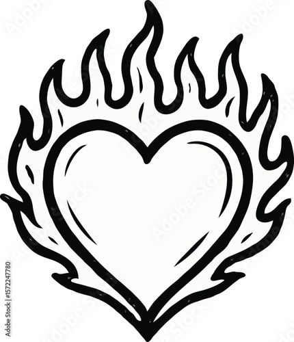 Fiery Heart Illustration Passionate Love Design Concept