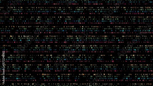 Abstract animation of DNA bases Adenine, Cytosine, Guanine, and Thymine (A, C, G, T), seamless loop on transparent background with alpha channel. Perfect for genetics, biotech, and science projects