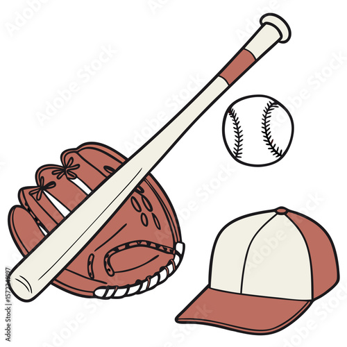 baseball, glove, bat, uniform, sports equipment, athletics, field, game, recreation, competition
