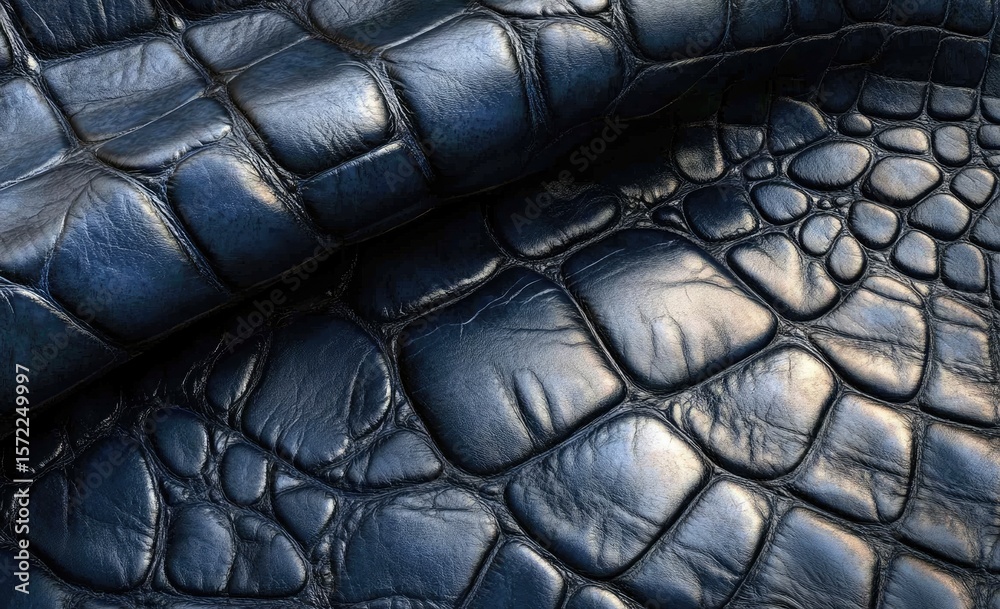 Fototapeta premium Deep navy blue leather with a textured crocodile pattern