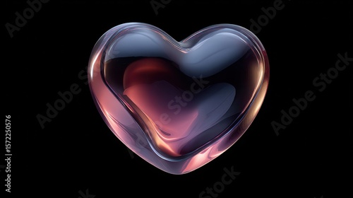 A  vibrant,  glowing,  heart-shaped,  glass  object,  isolated  on  black.