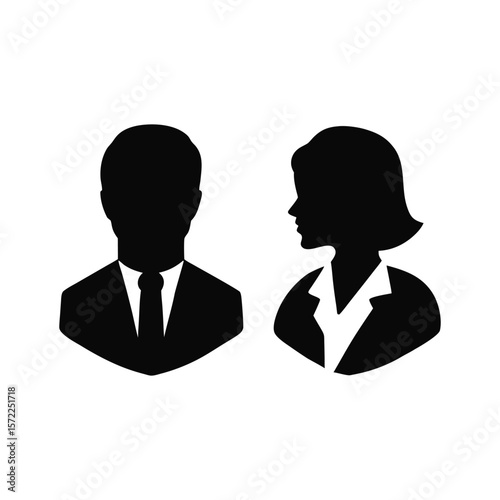 Business people icon set featuring diverse vector avatars of men and women in suits, perfect for team user profile illustrations simple flat black minimalist silhouette icon design white background