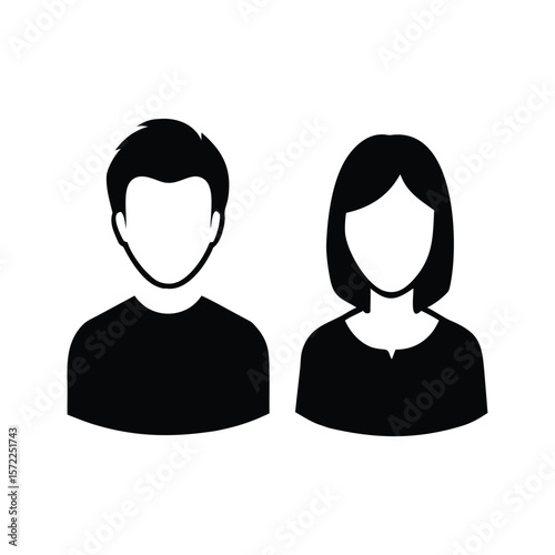 Vector silhouette user profile icons set male and female head avatars simple flat black minimalist silhouette vector icon design illustration of person icon or characters silhouette white background