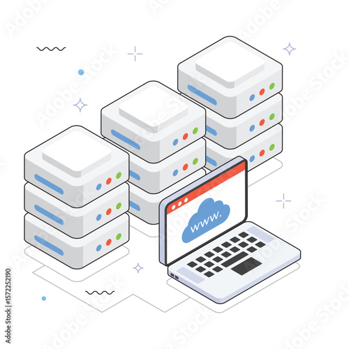 Web Hosting on Cloud Server Stack  Vector isometric Illustration. EPS 10 file