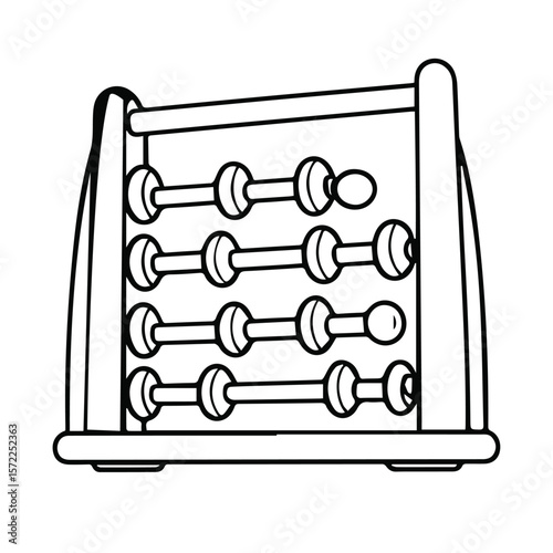 Abacus, educational tool, in simple line drawing style, placed on a plain background. Student use, or educational tool for maths lesson.