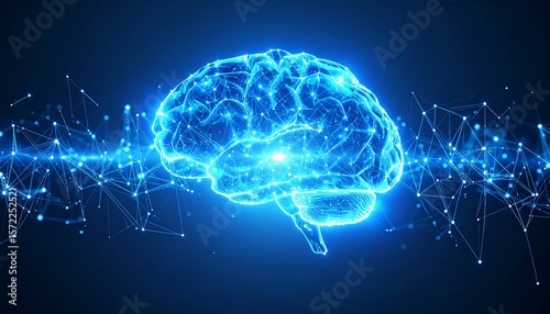 Glowing brain, digital network