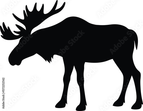 Moose bending forward with strong stance in cartoon artwork silhouette Vector