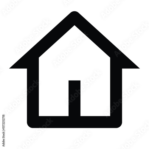 Simple black house icon with a white background symbolizing home and real estate